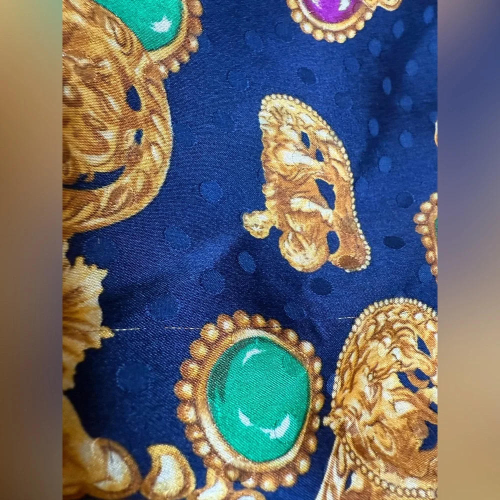 Yves Saint Laurent Royal Blue and Gold Patterned Scarf